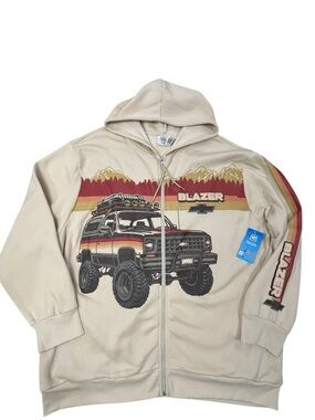 GM Official Chevy Blazer Graphic Zip Hoodie in Beige with Retro Stripes 3XL NWT